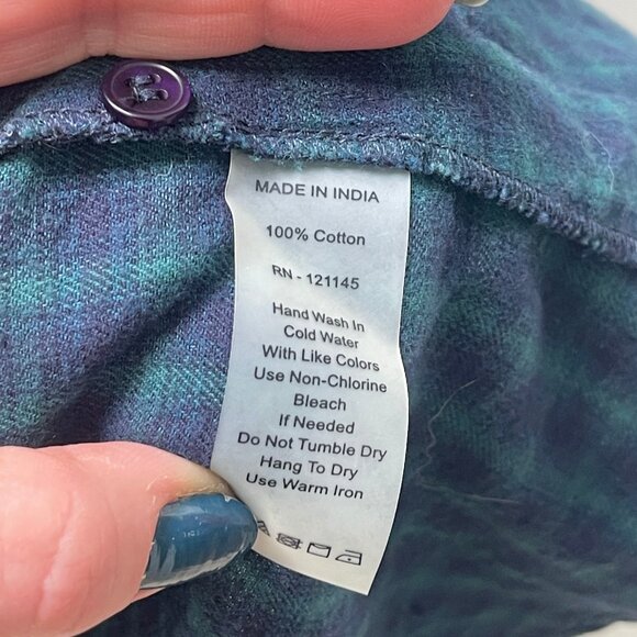 Paradigma Jaylen Button Down Plaid Flannel Top, Size Medium, Dark Green & Navy - Picture 9 of 9